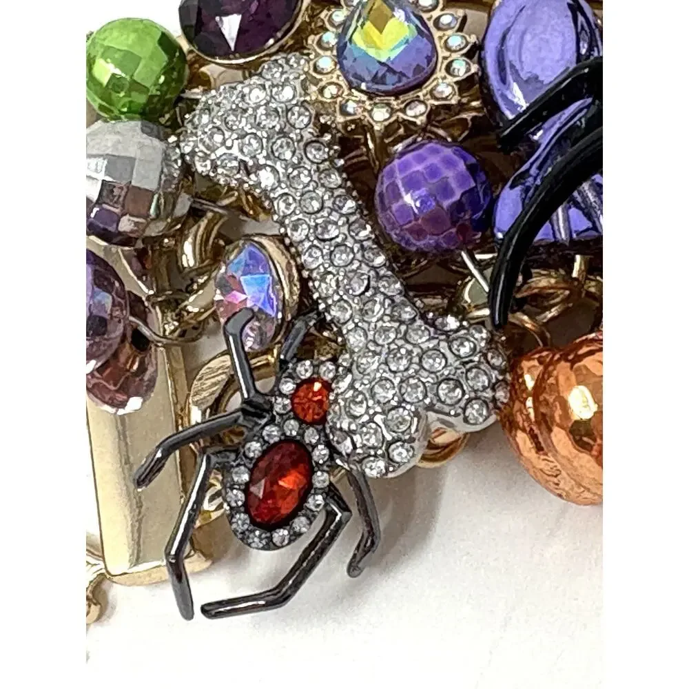 Betsey Johnson Halloween Toggle Bracelet Black Cat Spider Bat Candy Charms Wide